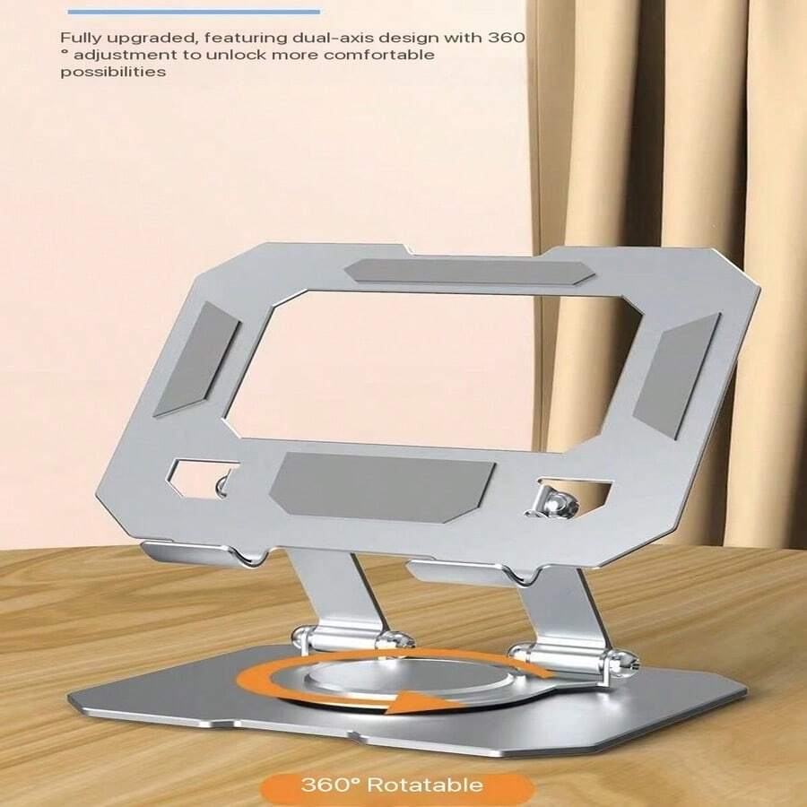 Adjustable Alloy Tablet Stand, Black Silver 360° Rotating, Non-Slip Stable Base, Foldable, Easy To Store And Carry, Suitable For 4-13 Inch Tablet Devices, Desktop Tablet Alloy Stand Foldable Rotating Portable Height Adjustable Cooling Stand