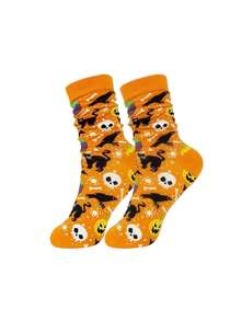 Halloween Skeleton Pumpkin Cartoon Print Casual Socks For Men And Women-Moisture-Wicking Mid-Calf Socks - Multicolor - View 10