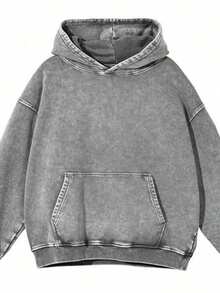 Men's Washed Distressed Pocket Hoodie Vintage Oversized Hoodie Acid Wash Cotton Pullover Hoodies For Streetwear Sweatshirts - Street Fashion - 灰色 - 查看 11