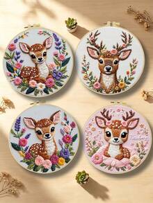 Cute Deer Floral Embroidery Kit, Suitable For Adult Beginners. Includes Instructions, Printed Fabric, Embroidery Hoop, Needles, Threads And Stitch Guide. Perfect Home Gift For Women. Size: 15x15cm/5.9in Or 20x20cm/7.9in - Deer - View 12