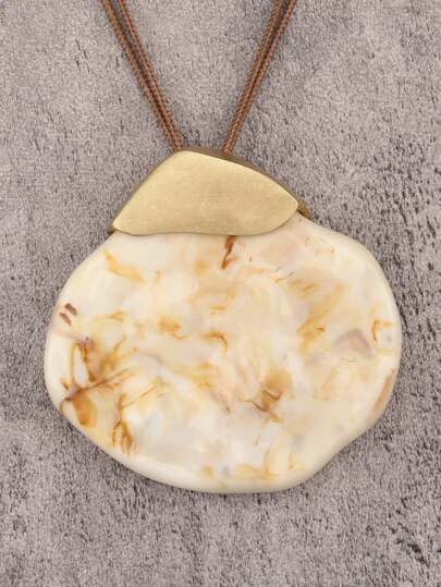 1pc Exaggerated Bold Asymmetrical Resin Stone Texture Metal Spliced Pendant Necklace, Bohemian Braided Wax Cord Long Sweater Chain, Christmas Travel Halloween Party Personalized Jewelry, Unisex Couple Necklace, Daily Date Outfit, Gift For Girlfriend/Boyfriend