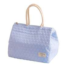 1pc Quilted Insulated Lunch Tote Bag, Portable Zippered Food Storage Handbag - View 5