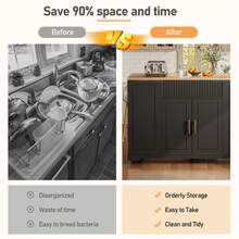 Black Rolling Sideboard With Shelves - Ideal For Kitchen Or Living Room - 黑色 - 查看 7