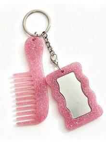 Acrylic Glittering Heart-Shaped Mirror, Comb Set, Keychain, Bag, Pendant, Exquisite Essential Makeup Items For Girls - Love - View 8