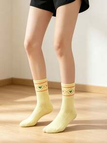 1/6/10 Pasang Kaos Kaki Wanita Motif Hati Aneka Warna Setinggi Betis, Segar Sepanjang Musim, Sederhana, Bersih, Kasual Serbaguna Gaya Preppy - MultiWarna - View 4