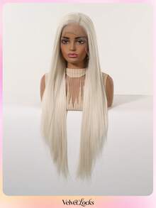 Topshe [Velvet Locks] Peruca Frontal de Renda HD 13x4, Linha de Cabelo Invisível Realista, Cabelo Liso de 32 Polegadas, Múltiplas Cores - Fibra Sintética Resistente ao Calor, Ondas Naturais Pré-Arrancadas, Peruca Feminina de Comprimento de Ombro, Adequada para Festa, Férias, Peruca Frontal de Renda Multifuncional Sem Cola - Multicolorido - Visão 4