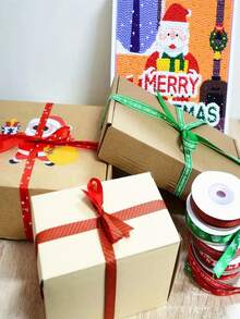 10 Yardas/Rollo Cinta de Envoltura de Regalo Navideña con Acabado Acanalado y Lámina Dorada, Cinta de Sellado de Decoración Navideña, Adecuada para Fiesta Navideña, Decoración de Cajas de Regalo de Repostería, Decoración Navideña, Envoltura de Regalos para Fiesta Navideña - Talla única - Ver 6