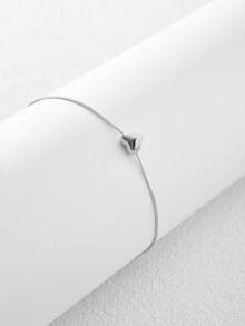Minimalist 3D Heart Anklet, 925 Sterling Silver, Suitable For Women's Daily Wear Or Summer Vacation - Silver - View 2