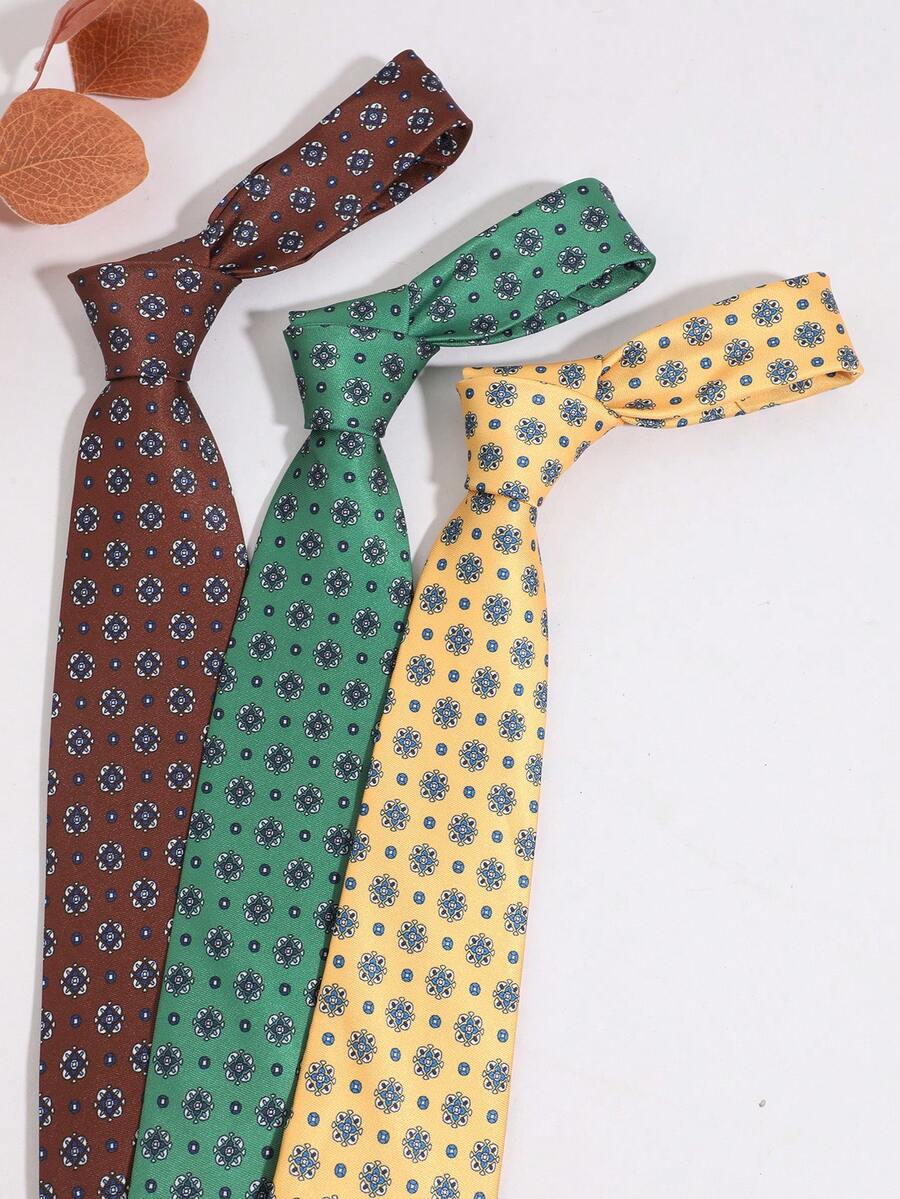 1PC Men's Fashion Casual Versatile Vintage Small Coin & Flower Pattern Tie, Suitable For Daily Wear, Shopping, Business, Party, Banquet, Dating - Multicolor - View 1