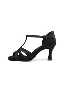 Sepatu Dansa Latin Wanita dengan Tali T, Gesper Berlian Imitasi, Potongan Terbuka, dan Ujung Terbuka, Sepatu Salsa Ballroom. - Hitam - View 4