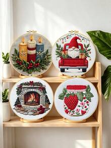 Christmas Decorations Embroidery Kit For Adult Beginners. Includes Manual, Printed Fabric, Hoop, Needles, Threads & Stitch Guide. Great Home Gift For Women. Size: 15x15cm/5.9in Or 20x20cm/7.9in. - Christmas - View 2
