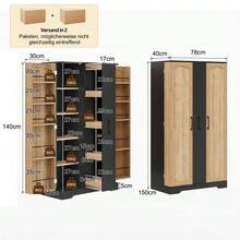 Kitchen Cabinet With Spice Rack, Spacious Double-Door Cabinet With 4-Tier Vertical Drawer, Adjustable Shelves And Modern Design – 150 * 78 * 40 Cm, Black - Black - View 2