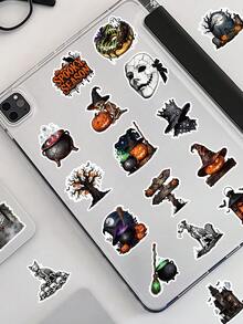 51 Pcs Vintage Spooky Halloween Stickers, Dark Gothic Skeleton Pumpkin Ghost Witch Vinyl Waterproof Decals, Horror Aesthetic Stickers For Water Bottle, Laptop, Phone Case, Luggage, Journal, Halloween Party DIY Decor - Multicolor - View 2