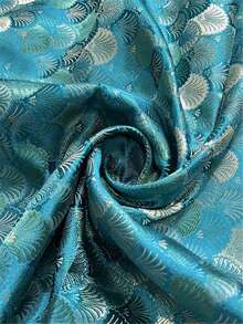 1pc Blue-Green Satin Jacquard Fabric, Traditional Fan Pattern, Shiny Metallic Thread Woven Material, Suitable For Cheongsam, Clothing, Evening Gown, Bag Making, Home Decor And DIY Sewing Crafts - Multicolor - View 3