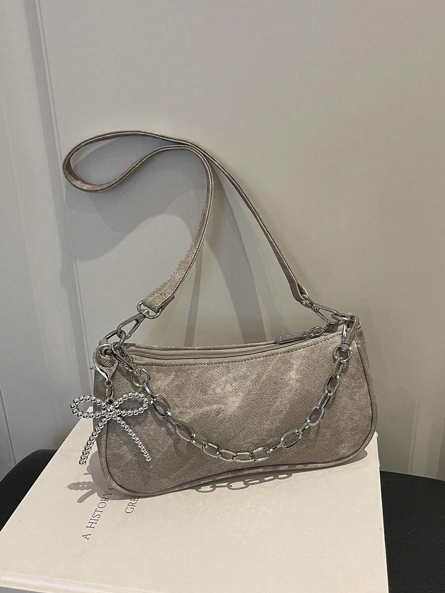 New Fashion Versatile Textured Shoulder Bag Underarm Bag For Women - Grey - View 1