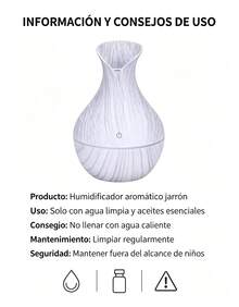 Humidificador Difusor de Aromas Diseño de Jarrón con Textura de Madera, Funcionamiento Ultra Silencioso con Luz Ambiental LED, Alivia Aire Seco, Decoración Elegante para Dormitorio, Sala y Oficina, Ideal para Regalo del Hogar - 1 - Ver 6