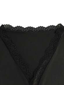 Women's Spring/Autumn Black Pure Desire Style Lace V-Neck Bow Tie Long Sleeve Top With Ruffle Bell Sleeves, Slim Fit Flattering Cardigan - Black - View 8