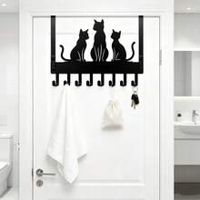 No-Drill Door Hook For Home, 3 Cat Silhouette Iron 8-Hook Coat Rack, Rental Hotel Bathroom Towel Storage Organizer, Entryway Door Key Umbrella Bag Hanging Rack, Thanksgiving, Holiday, Perfect Gift Choice - View 4