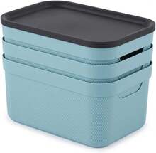 Set Of 3 A5 Decorative Boxes With Lids, Turquoise Color. Storage Containers Made From Material, Ideal For Bookshelves And Offices - View 2