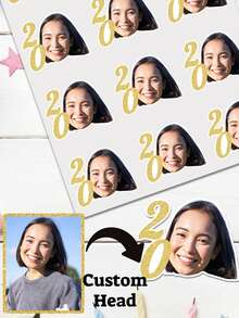 UNICCUT Custom Birthday Photo With Gold Age Number Sticker Personalized Face Photo Label Sticker Birthday Party Decoration Gift Card, Gift Decoration Label - Multicolor - View 1