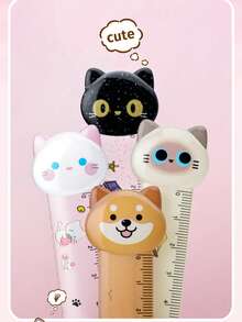Penggaris Multifungsi 15cm Kepala Kucing & Anjing 3D + Skala Bergelombang, Desain Aman dengan Sudut Bulat, Tersedia 4 Gaya (Acak) 1/2/4/8 buah, Cocok untuk Menggambar dan Menulis Jurnal bagi Siswa - Set - View 11