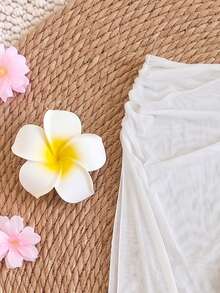 Women's Solid Color One-Piece Swimsuit And Skirt, Suitable For Beach Vacation, Pool Party, Beach Party - White - View 8