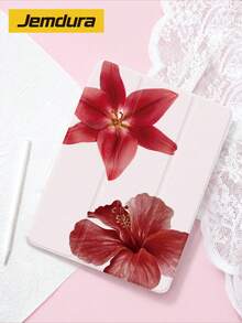 1件 2朵紅色扶桑花圖案設計平板保護殼，相容 iPad 10.2/10.5 吋、10代/11代 (A16)、Air 8 2026 (11 吋)、Mini 4/7 8.3 吋、Air 5/6/7 10.9 吋/11 (M2/M3)、Matepad 10.8/Tab，附筆槽收納，三折翻蓋保護殼 - 彩色 - 查看 2