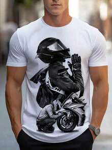 Camiseta Gráfica de Motocicleta para Hombre - Tejido Suave y Transpirable - Camiseta Ligera e Informal para Motociclismo, Bares y Uso Casual - Lavable a Máquina, Prenda Esencial para el Día El cosplay - Blanco - Ver 1