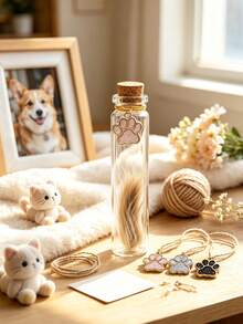 Pet Hair Memorial Bottle, Pet Hair Collection Jar, Transparent Glass Pet Memorial Bottle With Paw Print Pendant, Dog Hair And Cat Whisker Mini Memorial Can, Pet Owner Pet Loss Memorial Gift - Multicolor - View 2