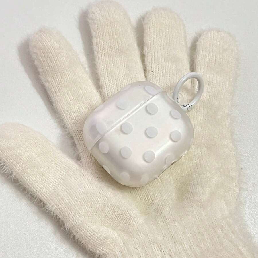 Korean Style Semi-Transparent Polka Dot Earphone Case With Hanging Ring, Compatible With AirPods Pro 3, Pro 2, 4, 3, 1/2 Generation, Cute Minimalist Protective Cover For Women - White - View 1