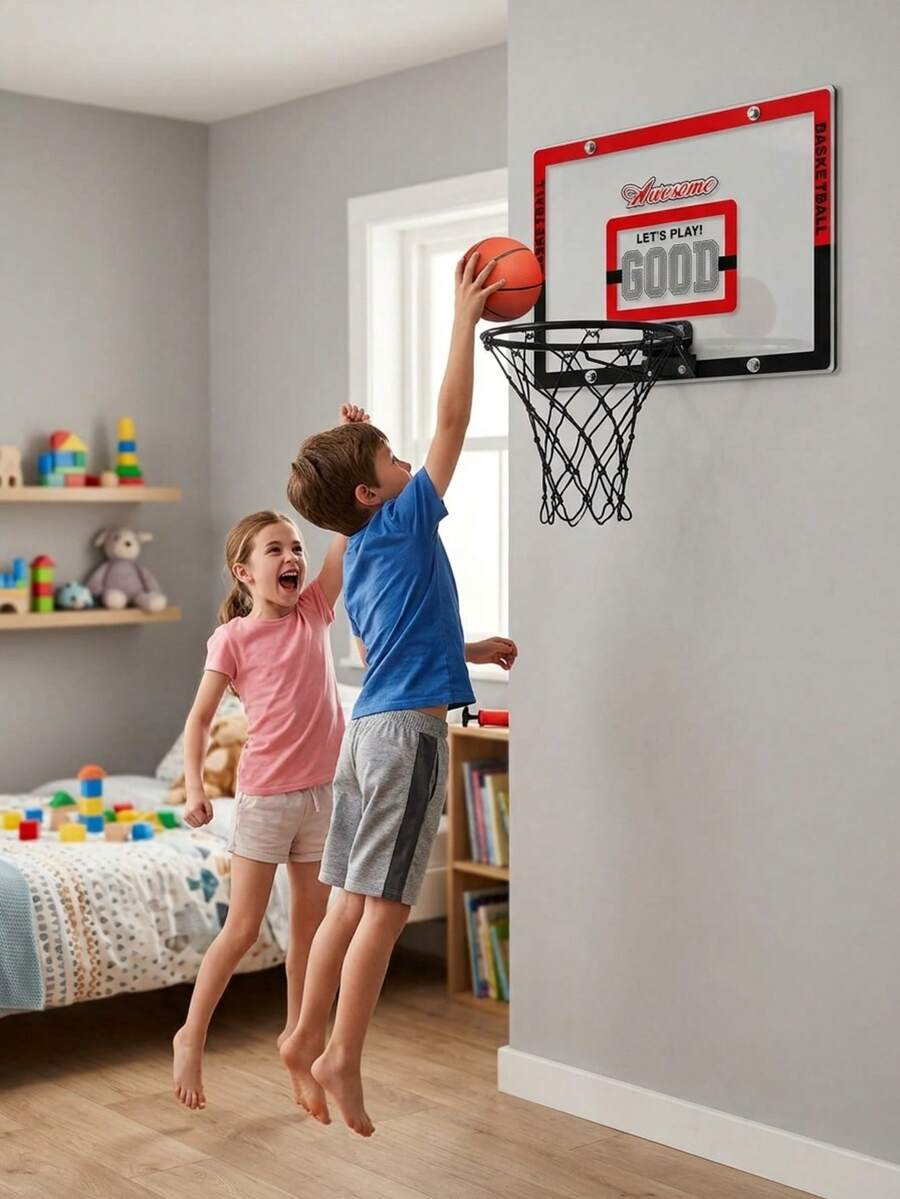Ring Basket Lipat yang Dipasang di Dinding, Set Papan Basket Dalam Ruangan Tanpa Pengeboran, Cocok untuk Anak-anak dan Dewasa, Muat Bola Basket Ukuran 7 - MultiWarna - View 1
