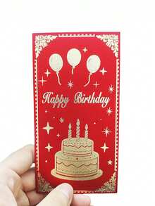 6pcs Birthday Gift Money Envelope, Thickened Hard Glitter Cardstock, Golden Foil Stamping, Frosted Glossy End, Birthday Cake Pattern, Available In Golden/Red/Burgundy, Suitable For Birthday Parties And Gift Giving - Birthday Red Envelope - View 3