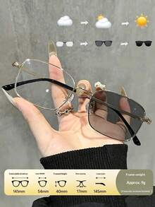 1 Pair Fashionable Ins Style Minimalist Square Photochromic Decorative Glasses, Suitable For Outdoor Wear - Multicolor - View 10