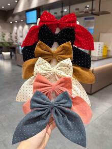 6pcs Girls Vintage Polka Dot Fabric Bow Hair Clips, Suitable For Commuting, Shopping, Fits Half-Up, Ponytail, Loose Hair, Sweet Atmosphere Hair Accessories - Multicolor - View 5