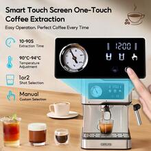 CAFELFFE 義式咖啡機、咖啡機 20BAR、冷熱沖泡、奶泡器、可程式參數 1.5L可拆卸水箱、智慧觸控螢幕、PID 溫度控制，不銹鋼機身 家庭、辦公室、適合初學者 - 英規插(220-240V) - 查看 6