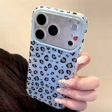 Fashionable Pink Leopard Print Design For IPhone 17 Pro Max 16 15 14 13 12 11 Pro Max Phone Case, Minimalist Protective Back Cover, Shockproof Soft Cover Suitable For Daily Use And Gifts In All Seasons, Valentine's Day, Christmas, Back To School Season Gift Selection - Baby Blue - View 3