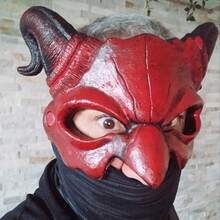 1pc Scary Demon Mask_Cosplay Costume Prop_Red Half Face Ram Horn Devil Mask For Masquerade Party_Carnival Party Headwear Gift - Multicolor - View 2