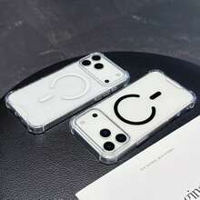 2pcs/Set Square Open Magnetic Phone Case Compatible With Apple 17PROMAX High Transparent Back Panel 11 Large Holes 13/14 Shockproof - Black and White - View 3