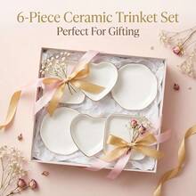 6 Pcs Ceramic Jewelry Tray, Decorative Trinket Dish For Jewelry Storage, Bridal Shower, Weddings, Birthdays Gifts (Assorted Sizes 4-4.6 Inch, White) - White - View 9
