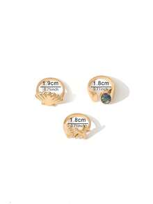 3PCS Ocean Style Shell & Starfish Rings, Vintage Abalone Shell Stackable Rings, Beach Vacation Vibe Metal Ring Set For Women (Random Abalone Shell Texture) - Gold - View 5