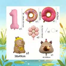 Donut And Capybara Digital Balloon Set, Includes Pink Number Balloons, Donut Balloons, Capybara Balloons, Daisy Balloons, Suitable For Birthday Party Decoration, Cute Soft Style Theme Party And Other Occasions - View 2