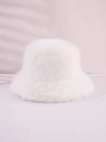1pc Y2K Style Autumn/Winter Faux Fur Bucket Hat, Fluffy Wide Brim Street Fashion Warm Ear Protection Hat, Suitable For Halloween Party - Plush Bucket Hat - View 12