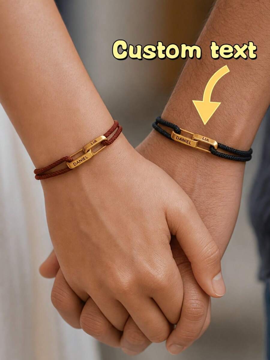 Personalized Couple Bracelet, Friendship Bracelet, Customizable With Two Names, Multiple Colors Available, Engraving Won't Fade, Unisex Adjustable Stretch Bracelet, Customizable Name And Date, Valentine's Day Gift, Christmas Gift - Multicolor - View 1