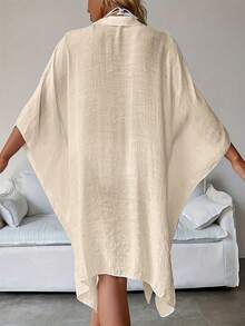 Women's Summer Champagne Batwing 3/4 Sleeve Top, Single-Breasted , Solid Color , Comfortable Lightweight, Party , Beach Holiday Vacation - Champagne - View 3