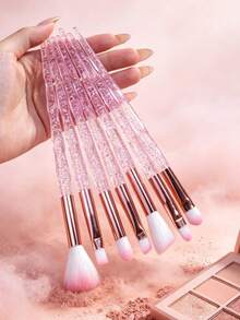 7pcs Portable Makeup Brush Set Pink Eyeshadow Brush Blending Brush Brow Brush Beginner Makeup Tools - Multicolor - View 7