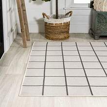 Modern Squares Area Rug 5X8, Indoor Outdoor Rug Ships Rolled, Durable Flat Weave, Lays Flat For Backyard, Patio, Porch, Easy-Cleaning, High Traffic, Pet-Friendly, Non-Shedding - Cream/Dark Gray - View 3