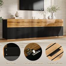 TV Stand With 2 Doors And 3 Drawers – Black & Natural - 黑色和自然色 - 查看 6