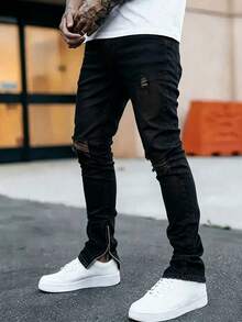 Men's Fashion Stretch Ripped Slim Fit Jeans - Black - View 3
