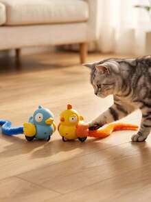 1pc Mobile Bird Shaped Cat Teasing Toy Long Furry Tail Clockwork Interactive Cat Toy Stimulate Hunting Instinct, Self-Entertainment Boredom Relief Pet Toy For Kittens & Adult Cats No Batteries Required - View 2