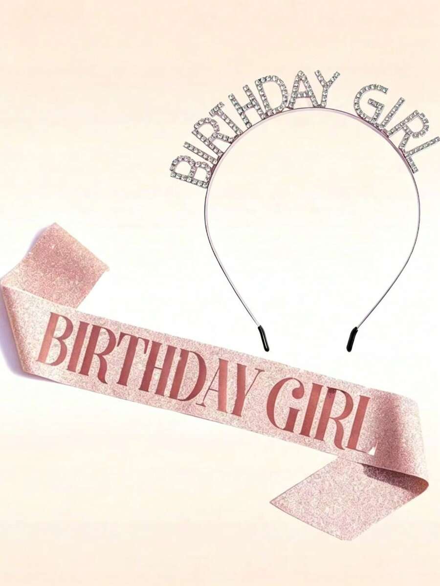 1pc Girl Happy Birthday Star 3D Headband Sash Set For Birthday Party Use - Multicolor - View 1